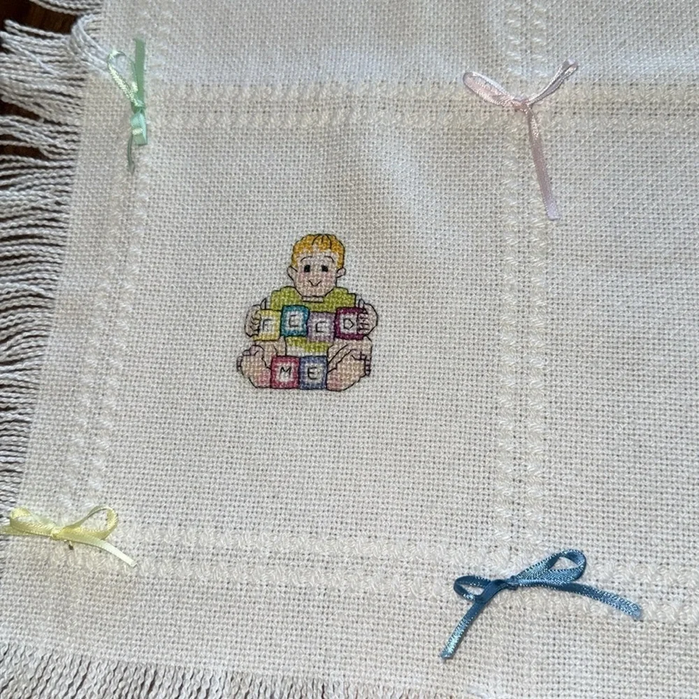 Hand Crafted Cross Stitch Baby Afghan